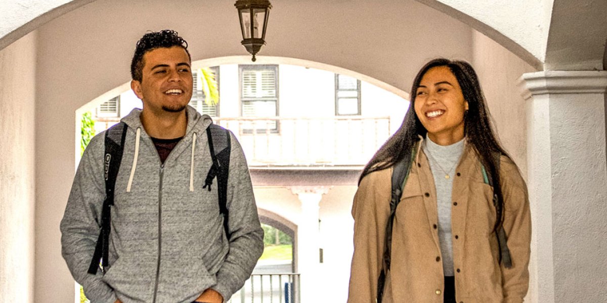 saint mary's marketing students walking down hallway