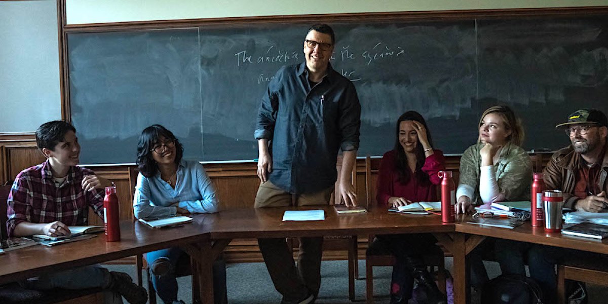 Writer Matthew Zapruder in the classroom with creative writing students