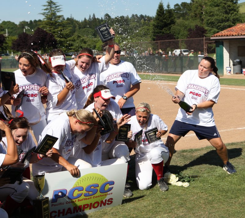 Jessica Hanaseth sprays champagne in celebration