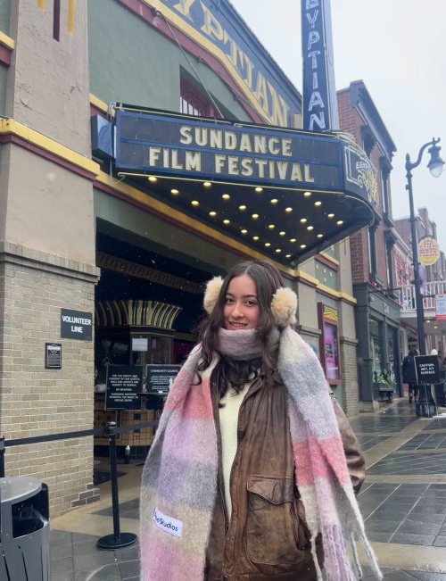 Roya Amirsheybani '25 outside Egyptian Theater at Sundance