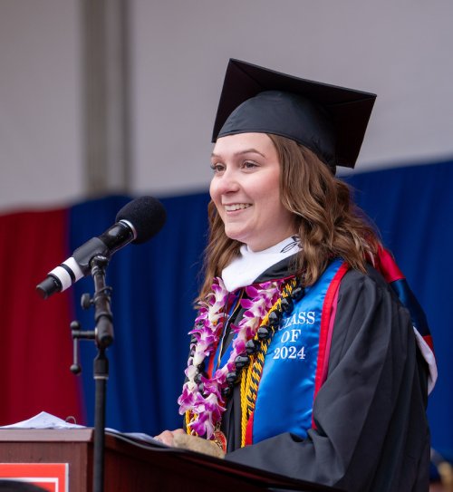 Valedictorian Amanda Hofmann speaks at 2024 Undergraduate Commencement