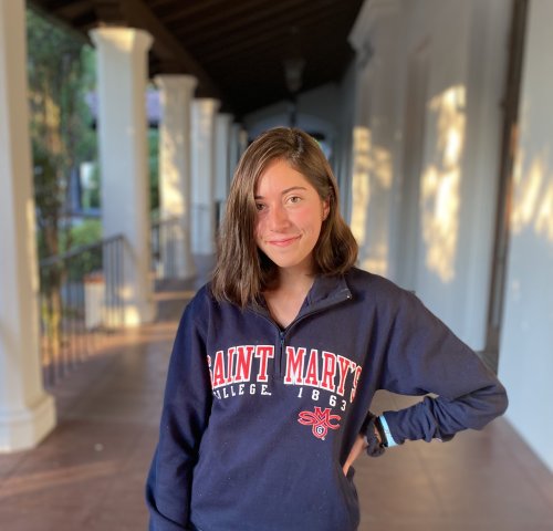 Cuevas pictured in Saint Mary's gear