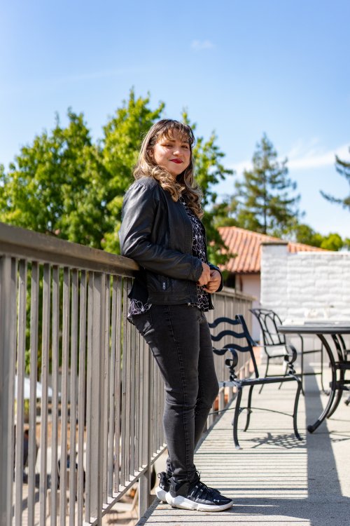 Gabriela Canedo on the Intercultural Center balcony