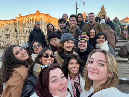 Group photo on a bridge in Venice