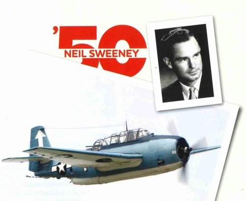A WWII fighter plan and portrait of Neil Sweeney