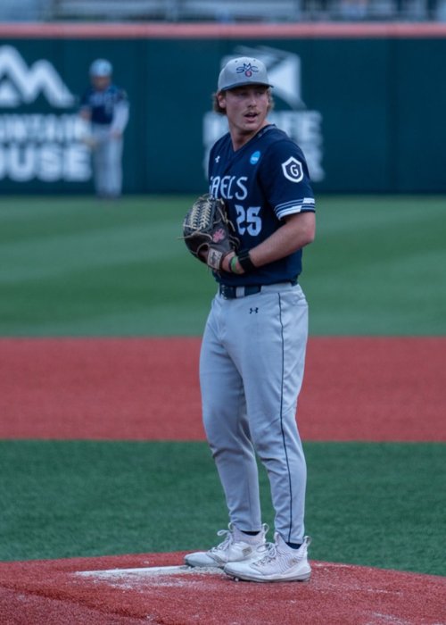 Pitcher John Damozonio on the mound against USC in NCAA Regionals, May 2025