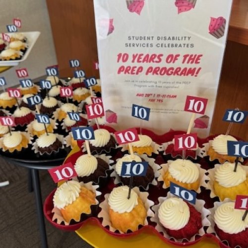 Cupcakes with flags showing No. 10 and sign "10 Years of the PREP Program!"