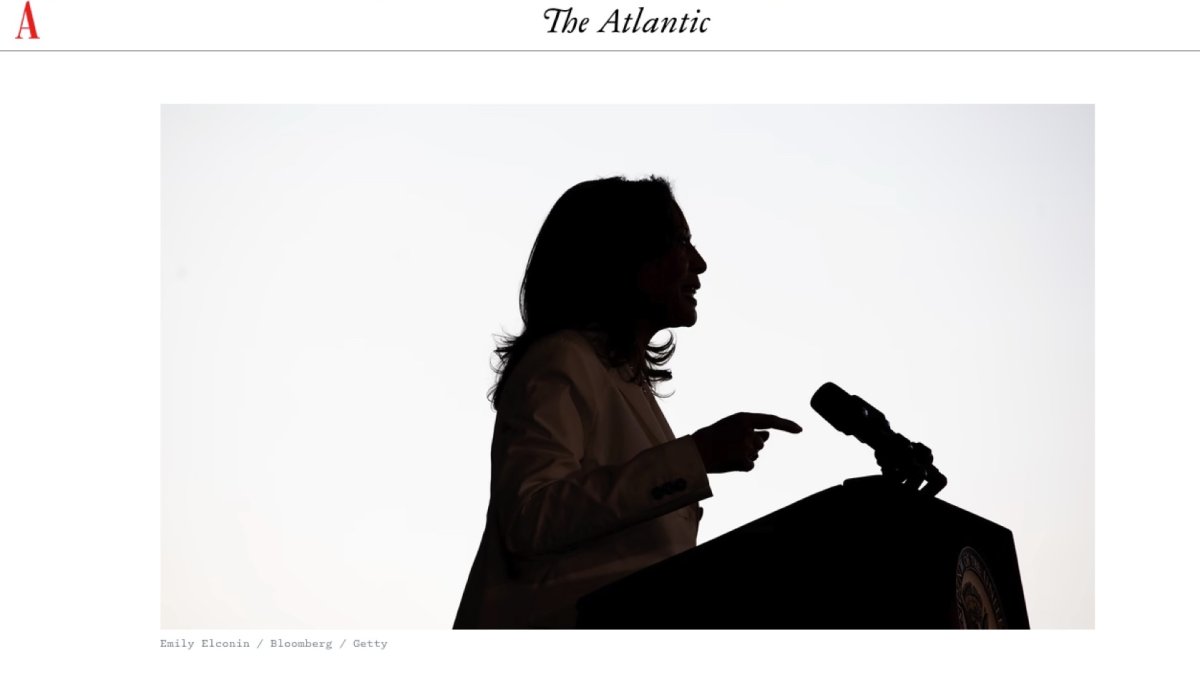 The Atlantic story with photo of Kamala Harris
