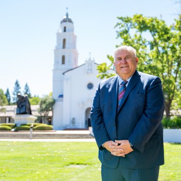 Roger in front of Chapel