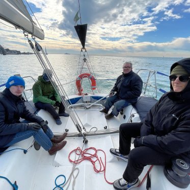 Students on a boat in Venice