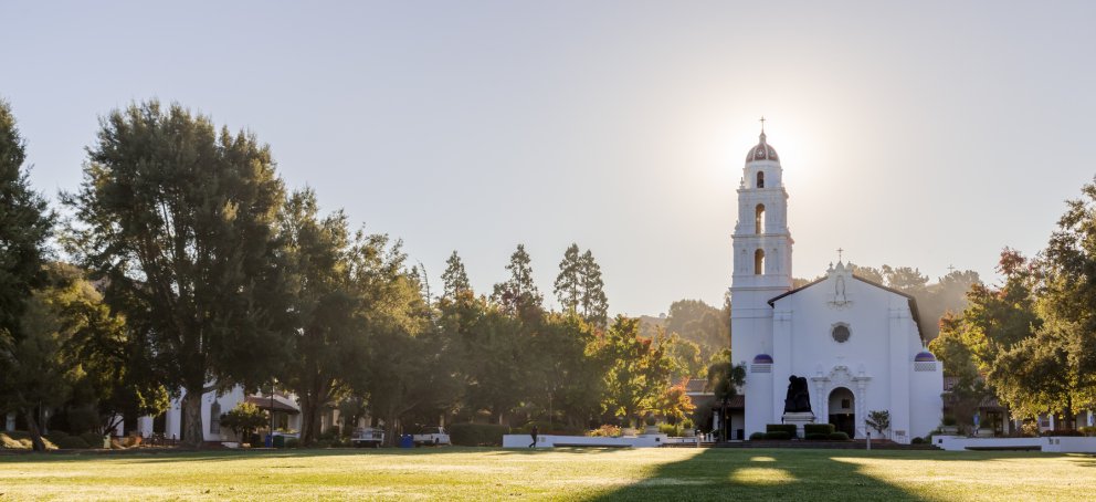 The Saint Mary's Chapel with a green lawn in front of it