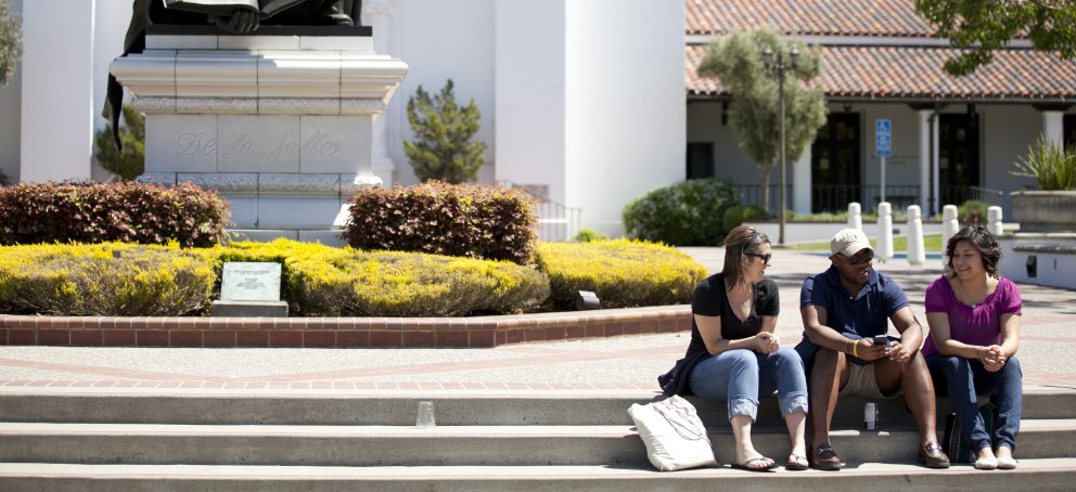 Photo of students in front of chapel