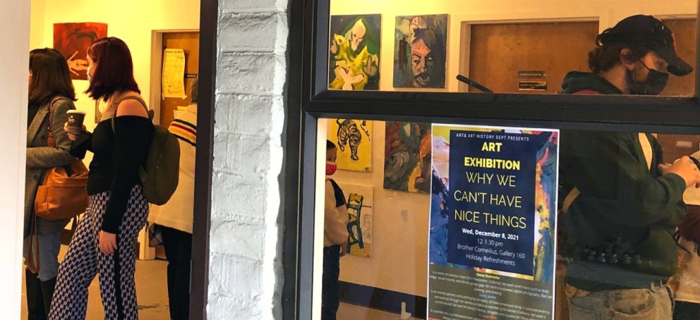 students during gallery capstone exhibition