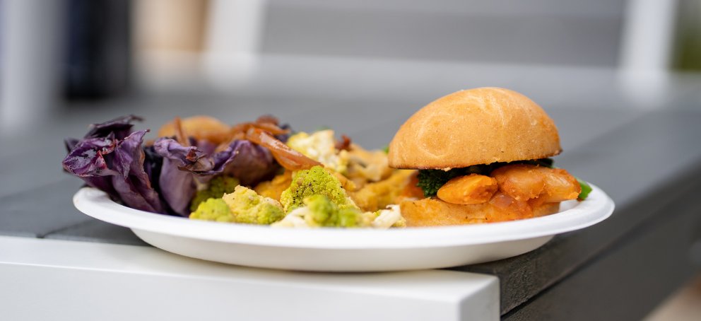 Vegetarian burger with veggie sides