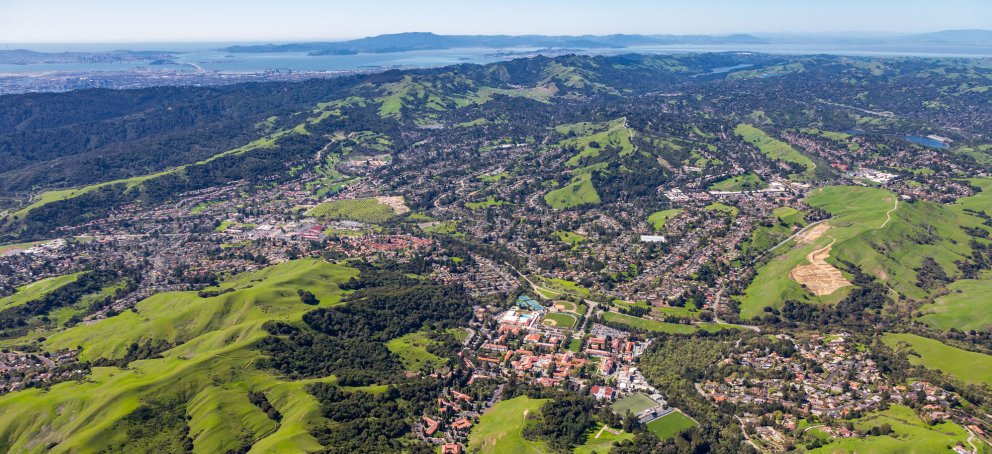 An aerial view of the San Francisco Bay Area near Saint Mary's College