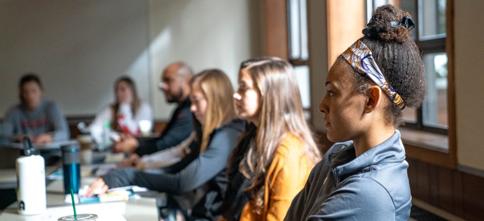 saint mary's students focused in class in the economics department