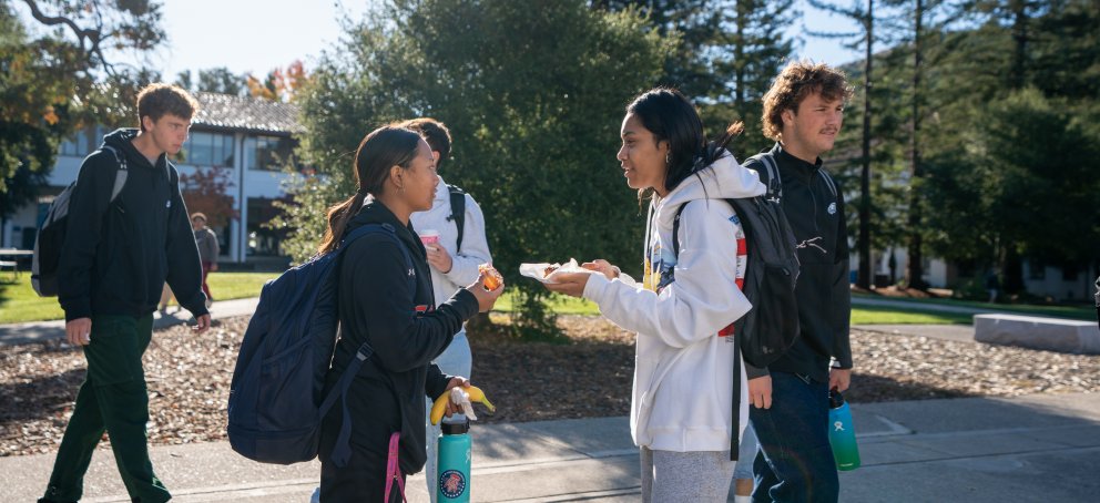 students chatting in dante quad