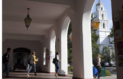 The breezeway and arches of Galileo Hall at Saint Mary's college of California