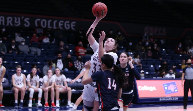 Women's basketball player Ali Bamberger shoots against Gonzaga
