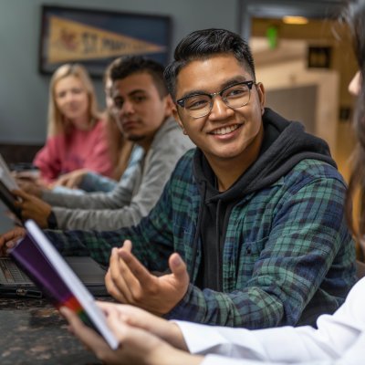 Saint Mary's Finance Minor Student Studying in the Campus Cafe
