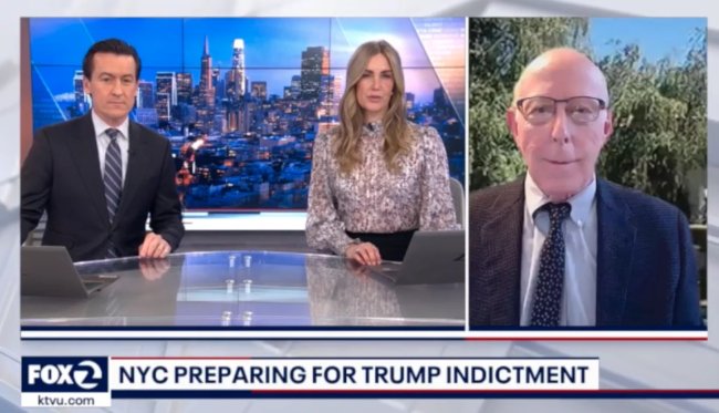 Screenshot of Prof. Steve Woolpert talking with newscasters, March 2023