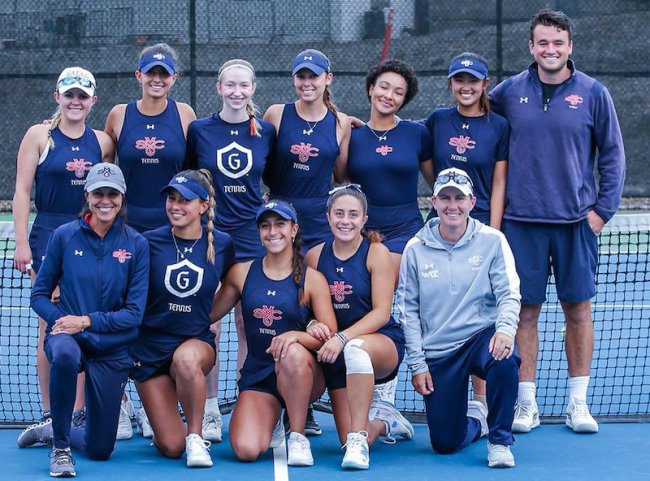 Women's tennis team on court, 2024