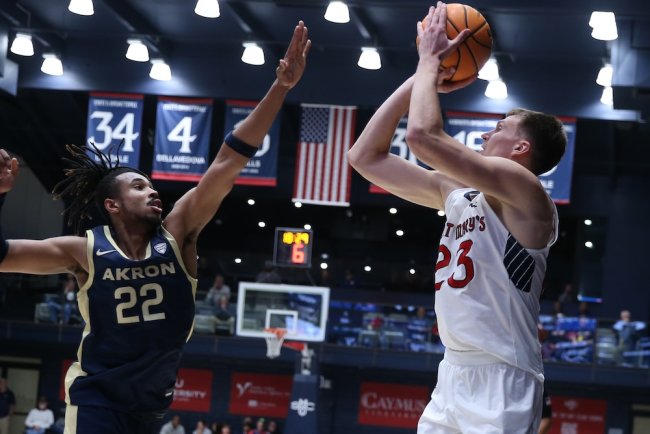 Men's Basketball player Paulius Murauskas shoots against Akron on November 12, 2024