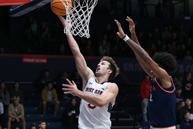 Men's basketball player Augustas Marciulionis shoots against UTSA in December 2024