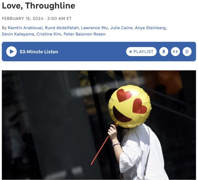 Screenshot of Love, Throughline from February 15, 2024