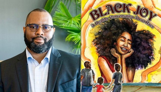 Bedford Palmer and the cover of his book, 'Black Joy'