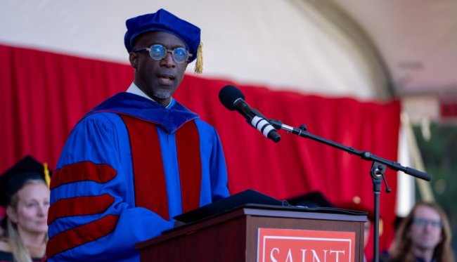 Brother Ernest Miller FSC speaking at GPS Commencement 2024