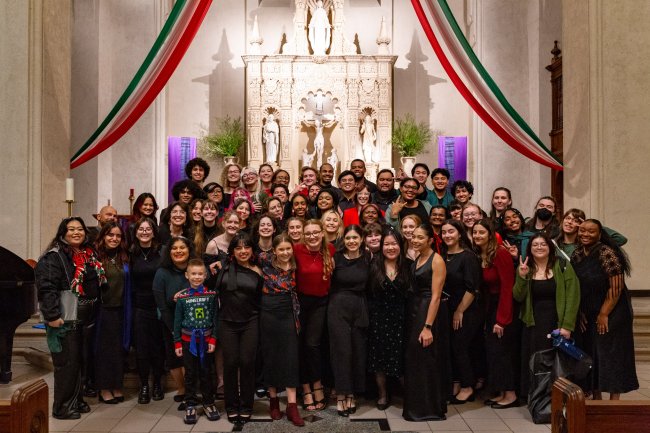 Choir members grouped inside the Chapel
