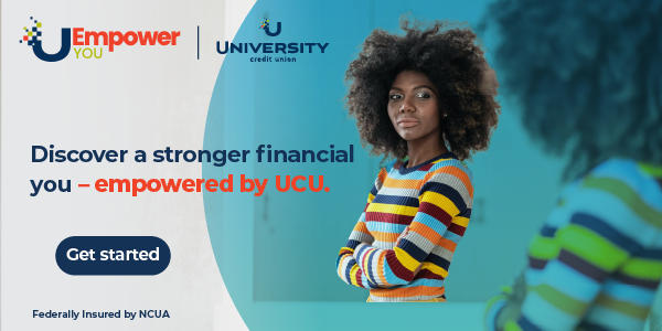 A woman looks at herself in the mirror. Text reads: Discover a stronger financial you –&nbsp;empowered by UCU.