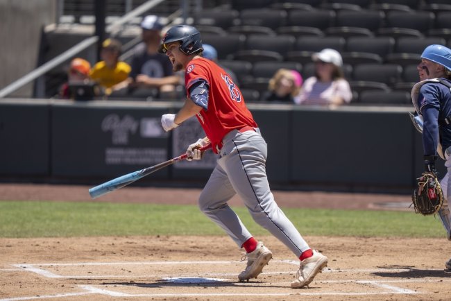 Baseball player Ryan Pierce in Game 1 of 2025 WCC Championship doubleheader against San Diego