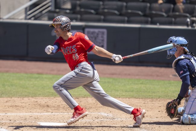 Baseball player Jared Mettam in Game 1 of 2025 WCC Championship doubleheader against San Diego