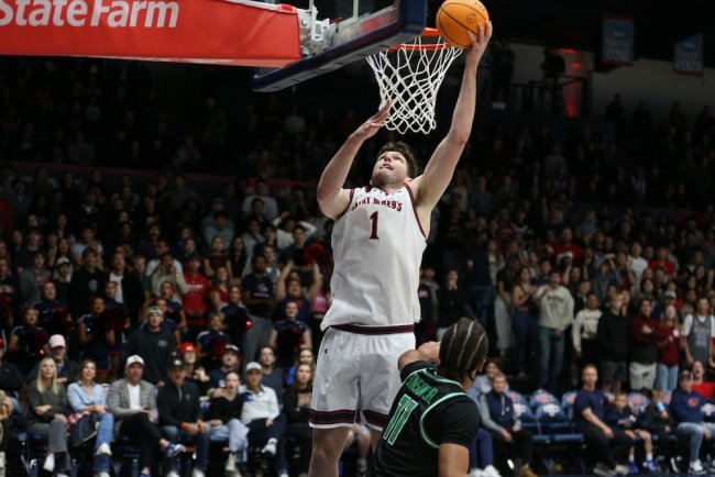 Men's Basketball player Harry Wessels shoots against North Texas in November 2025