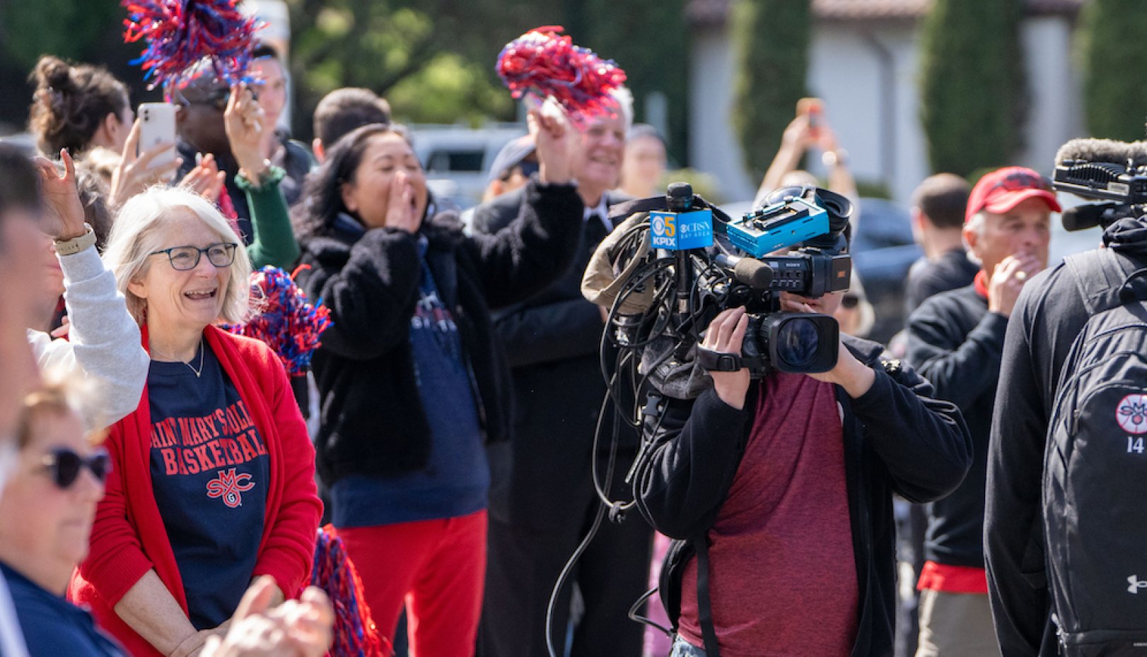 The Saint Mary's community welcomes home the Men's Basketball in March 2024 after they won the WCC Tournament Championship