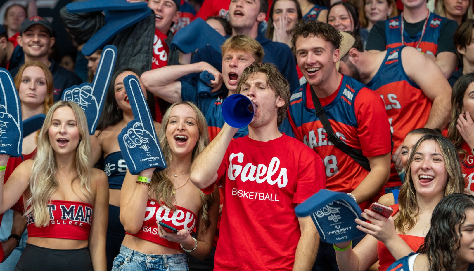Students cheering at men's basketball game vs. Gonzaga 2024