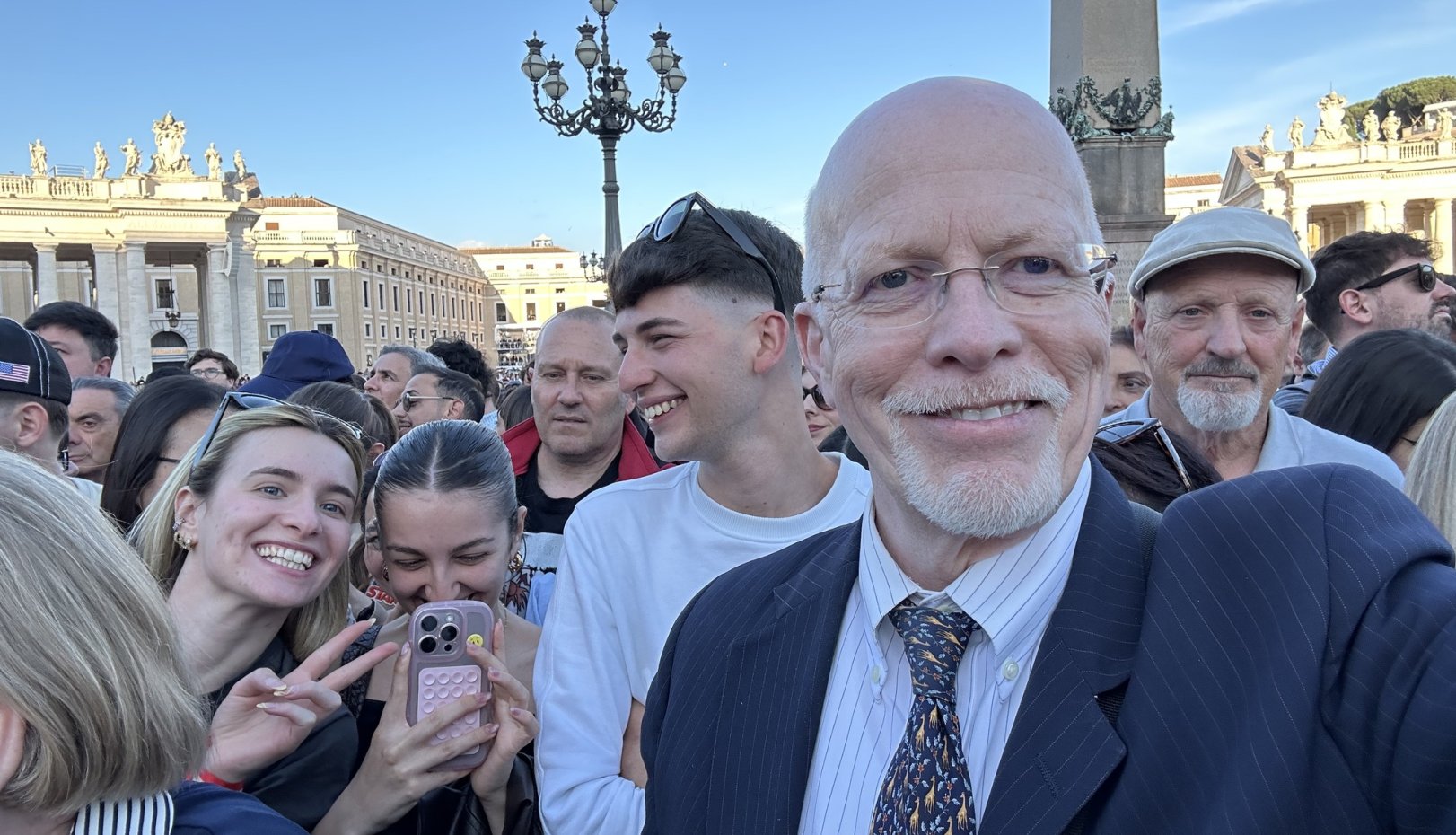 Tom Poundstone in the crowd at st peter's square may 2025