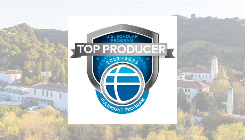 Fulbright Top Producer logo on top of Saint Mary's Campus