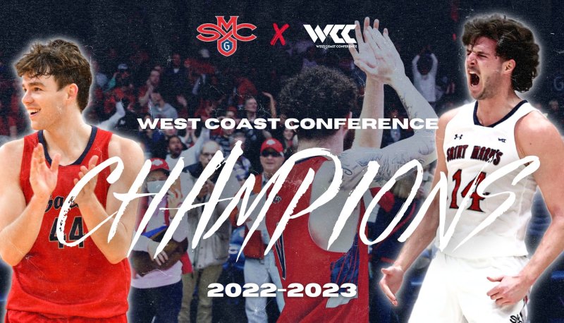 West Coast Conference Champions with 2 basketball players