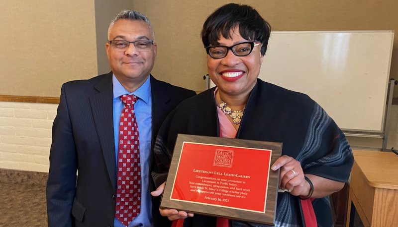 SMC Executive Director of Public Safety and Transportation Manjit Sappal poses for a photo with Lieutenant Lyla Leath-Lauren.
