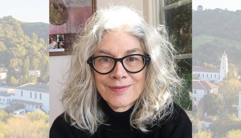 Writer Brenda Hillman with image of Saint Mary's campus in background