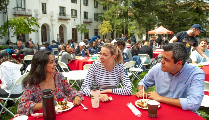 Students and others at a Community Time event