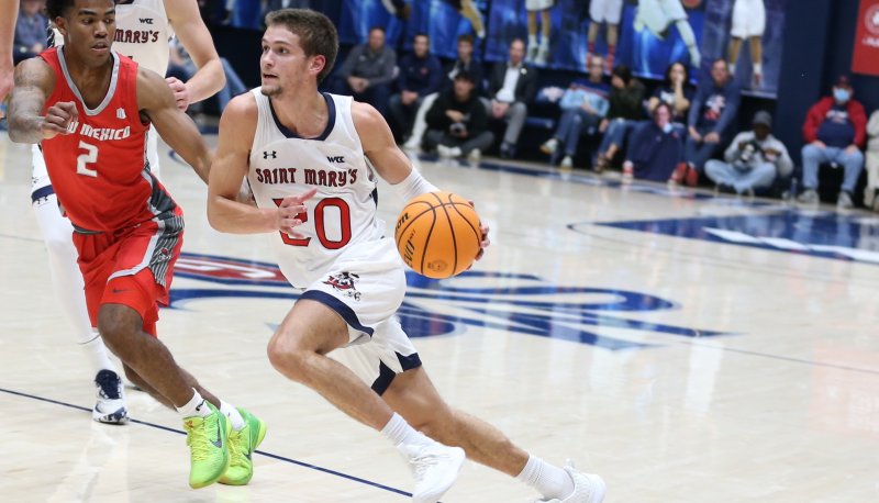 Aidan Mahaney driving up the court