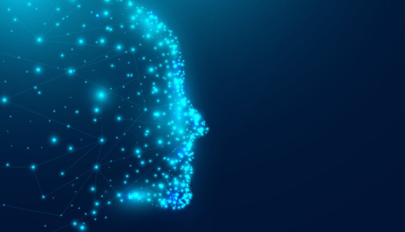 AI vector illustration - face in profile with light blue dots connected