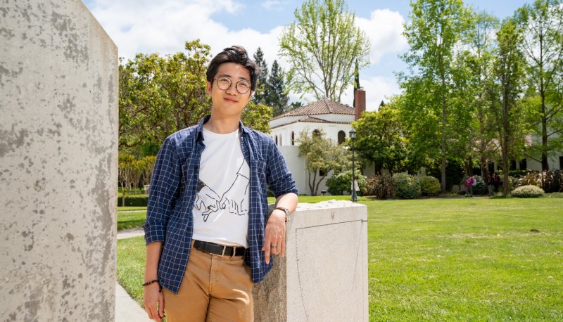 Richard Trinh '24 at the SMC sundial