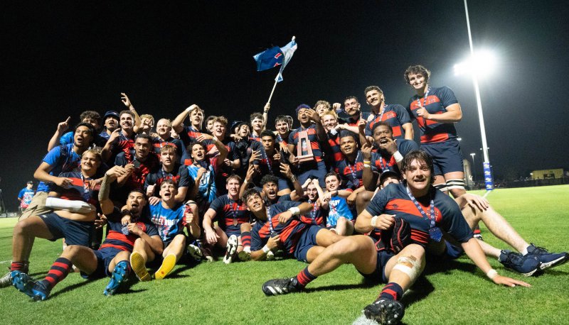 SMC Men's Rugby Team in group photo celebration 2024 National Championship