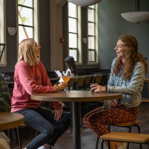 Students laugh between homework assignments