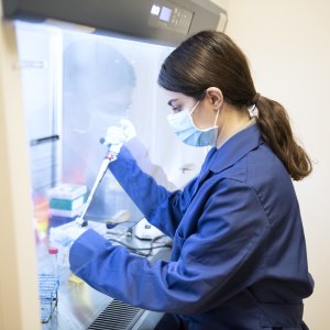 Student working with lab samples in a lab